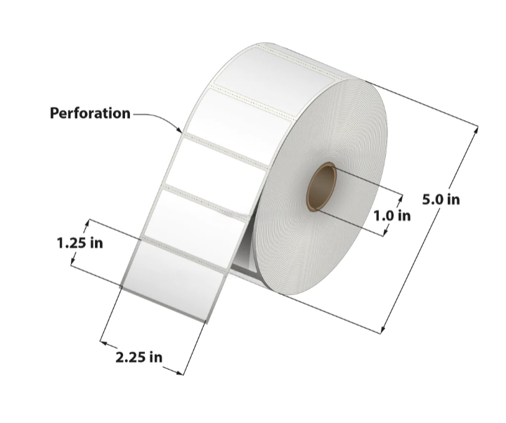 Direct Thermal Label ( 2.25 x 1.25 ) 1"Core 12RL/2100 25,200 Labels to a case 5"O.D.-225125-1P