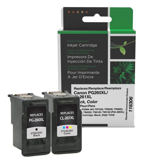High Yield Black, Color Ink Cartridges for Canon PG-260XL/CL-261XL 2-Pack