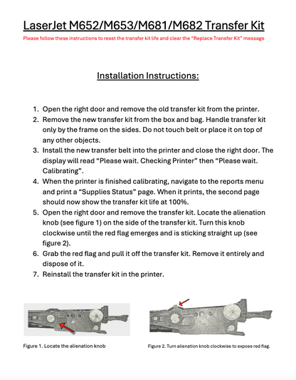 HP Color LaserJet M652 M653 M681 M682 E65050 E67650 E67660 Image Transfer Kit P1B93A