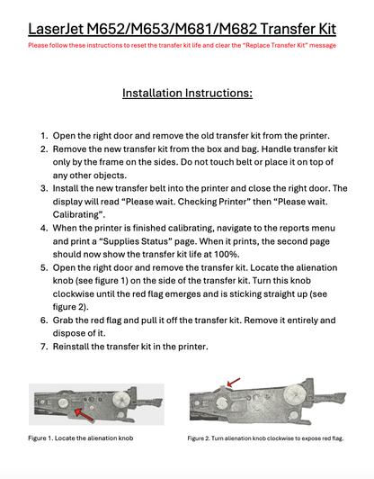 HP Color LaserJet M652 M653 M681 M682 E65050 E67650 E67660 Image Transfer Kit OEM P1B93A