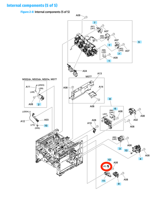 HP M553/M554/M555/M577/M578 Drawer Connector, VS1-7258-000CN