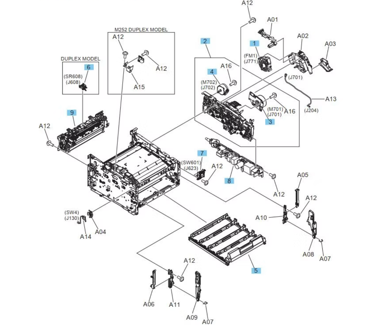 HP Color LaserJet M252 M182 M183 Paper Delivery Output sensor (Duplex models only) RM2-5895