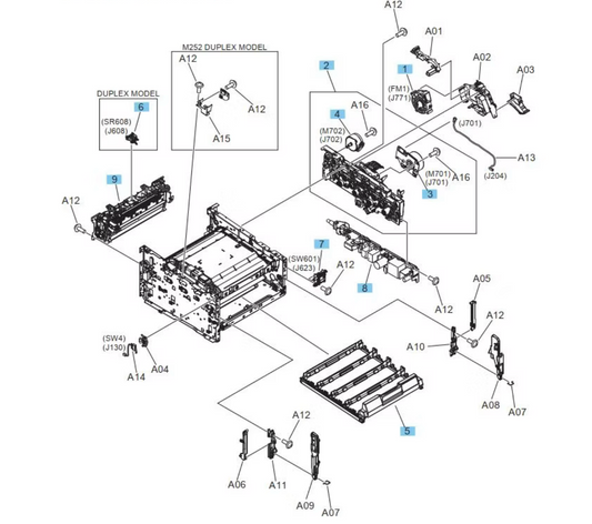 HP Color LaserJet M252 M182 M183 Paper Delivery Output sensor (Duplex models only) RM2-5895