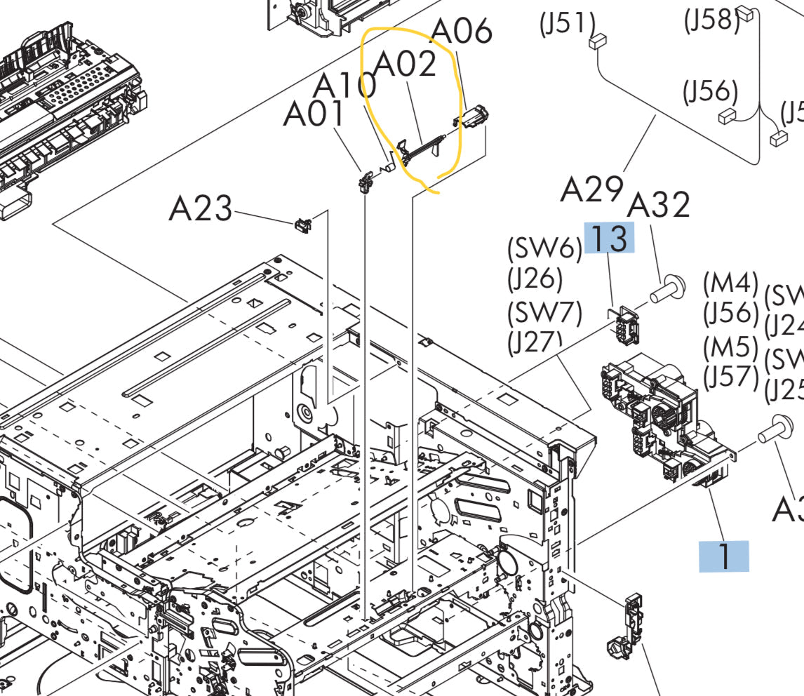 HP M712/M725 Paper Path Sensor Flag (A02 On diagram)